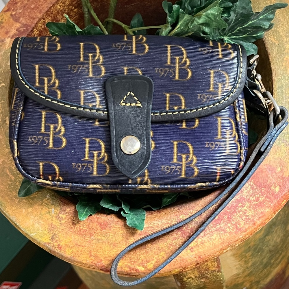 Dooney and Bourke Signature Navy Blue Flap Wristlet
